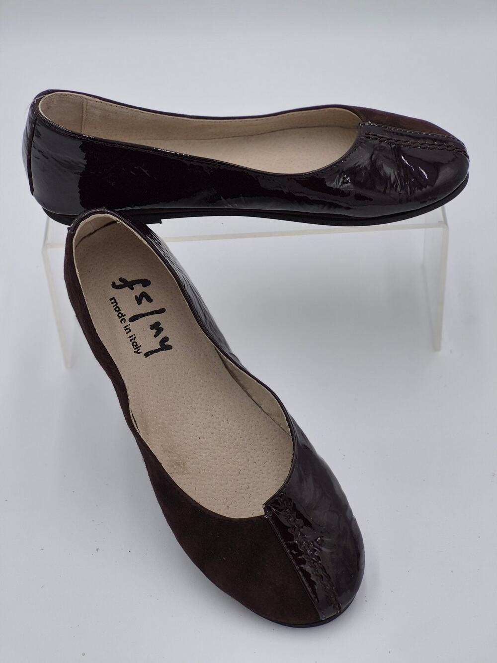 French Sole Fs/Ny Ballet Flat Patent Suede Chocolate Brown Size 6.5  S0085